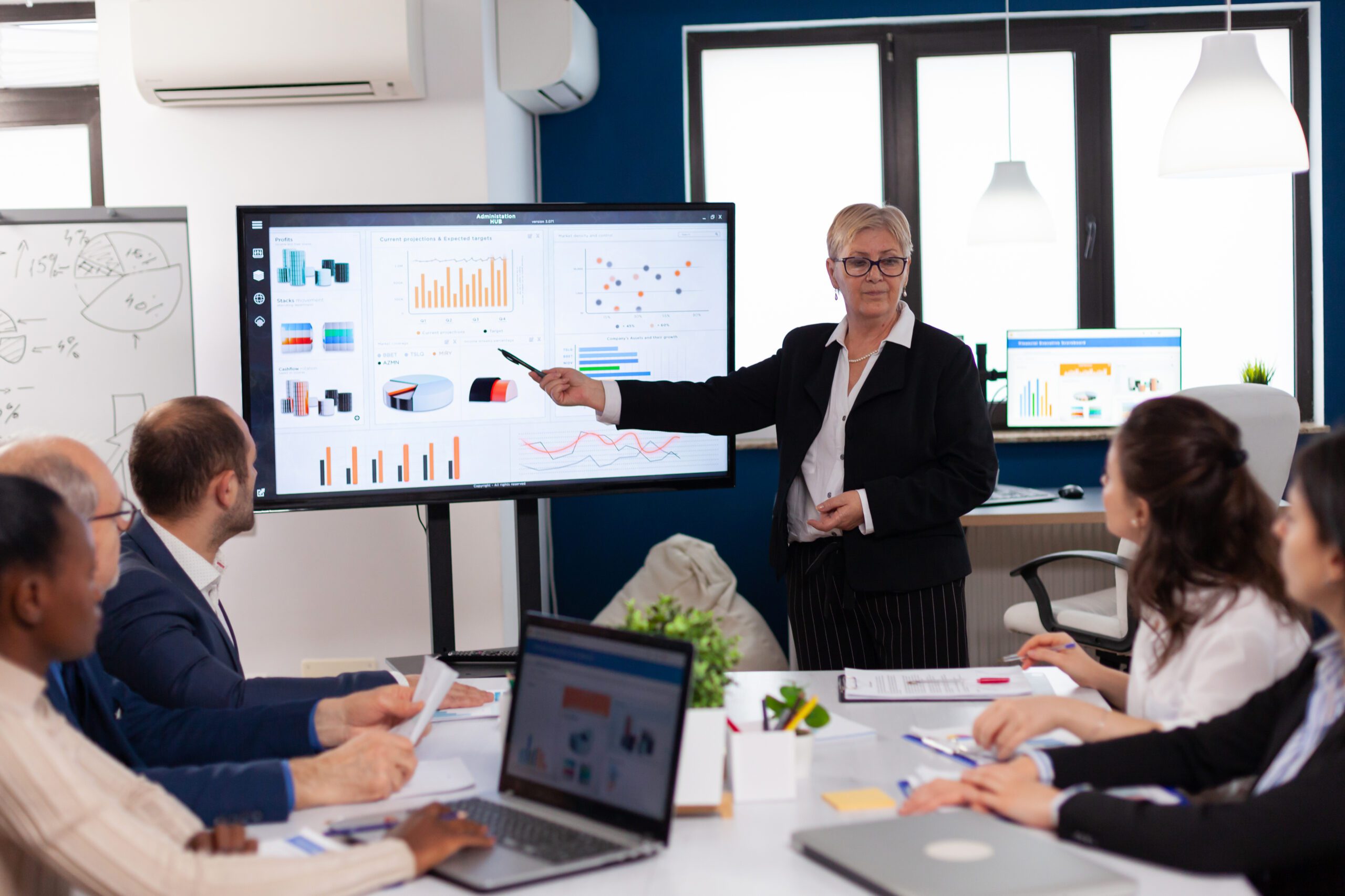 businesswoman holding presentation